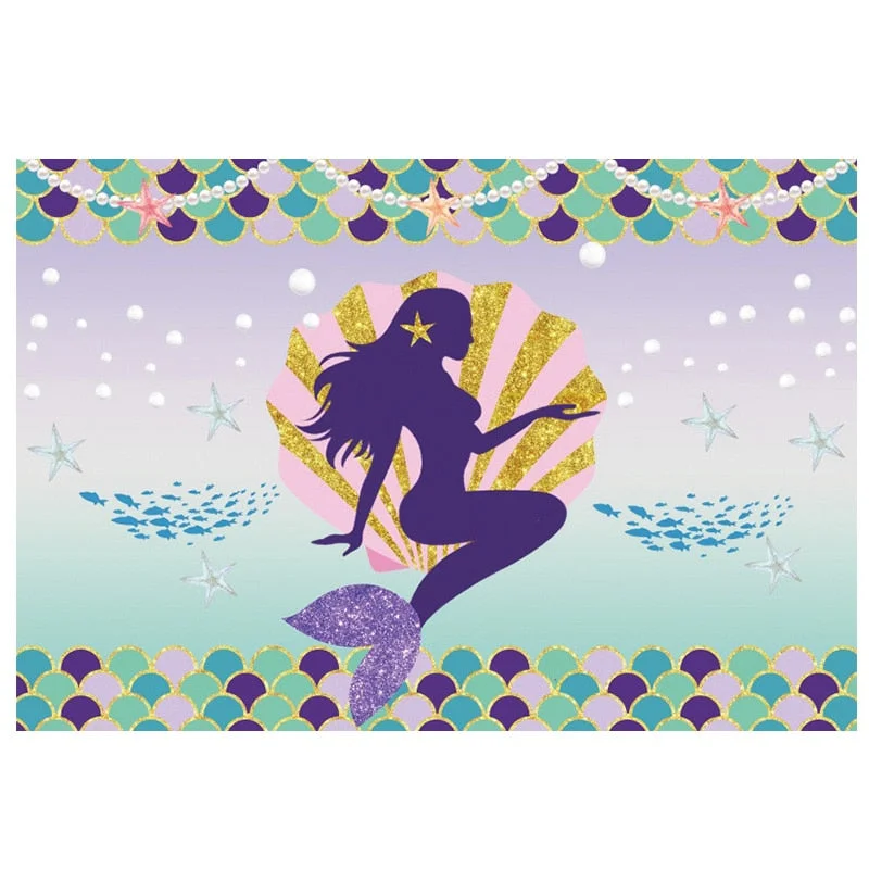 180x110cm Little Mermaid Party Backdrops Under the Sea Party Photography Background Kids Birthday Party Decorations Baby Shower