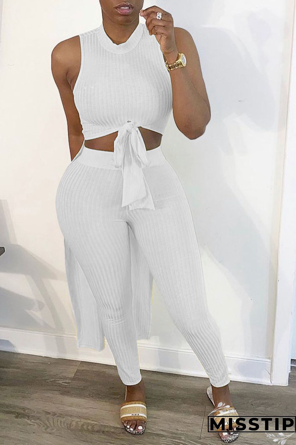 Grey Sexy Solid Asymmetrical O Neck Sleeveless Two Pieces