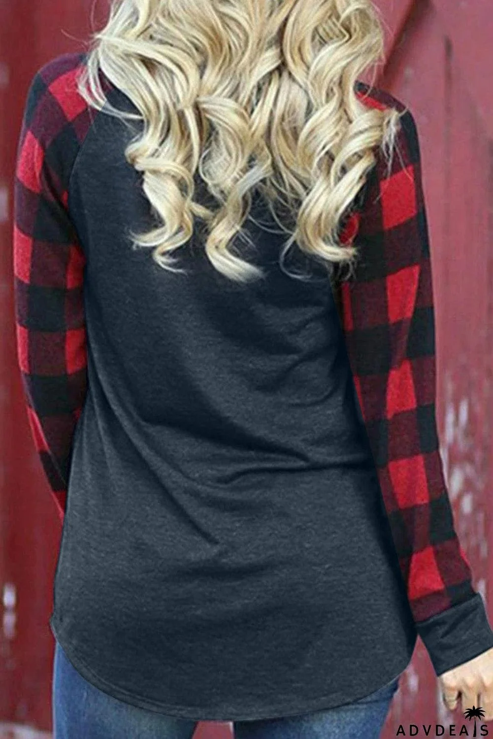 Christmas Pattern Plaid Splice Long Sleeve Top