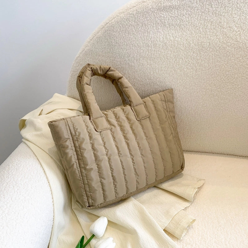 Large Capacity Simple Solid Color Handbag Cotton-padded Jacket Shoulder Bag Women's Spring And Summer This Year's Popular New Tote Bag