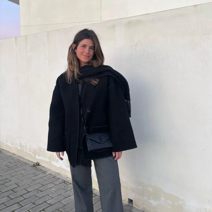 Nigikala Nigikala Women's Clothing 2025 Autumn And Winter New Fashion Wool Coat Thick Loose With Scarf Tid Lady