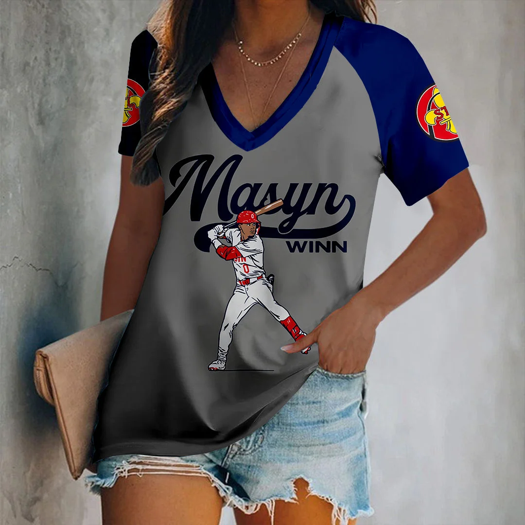 Women's Printed Short Casual V-Neck T-Shirt