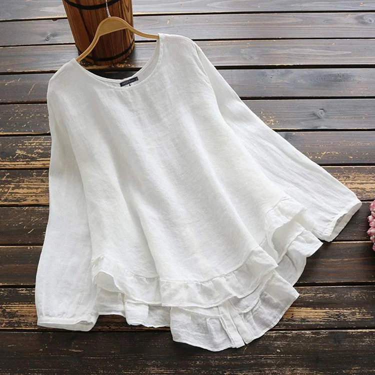ZANZEA Women Short Sleeve Cotton Linen Blouses T Shirts Summer Casaul Loose Ruffle Blusas Tops Tee