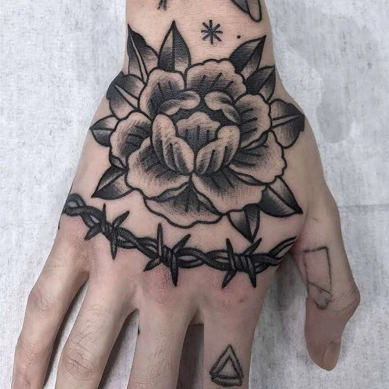 New Dark Flower Temporary Tattoo on Hand Sticker for Men Women Waterproof Durable Tattoo Cool Art Hand Back Finger Fake Tattoo