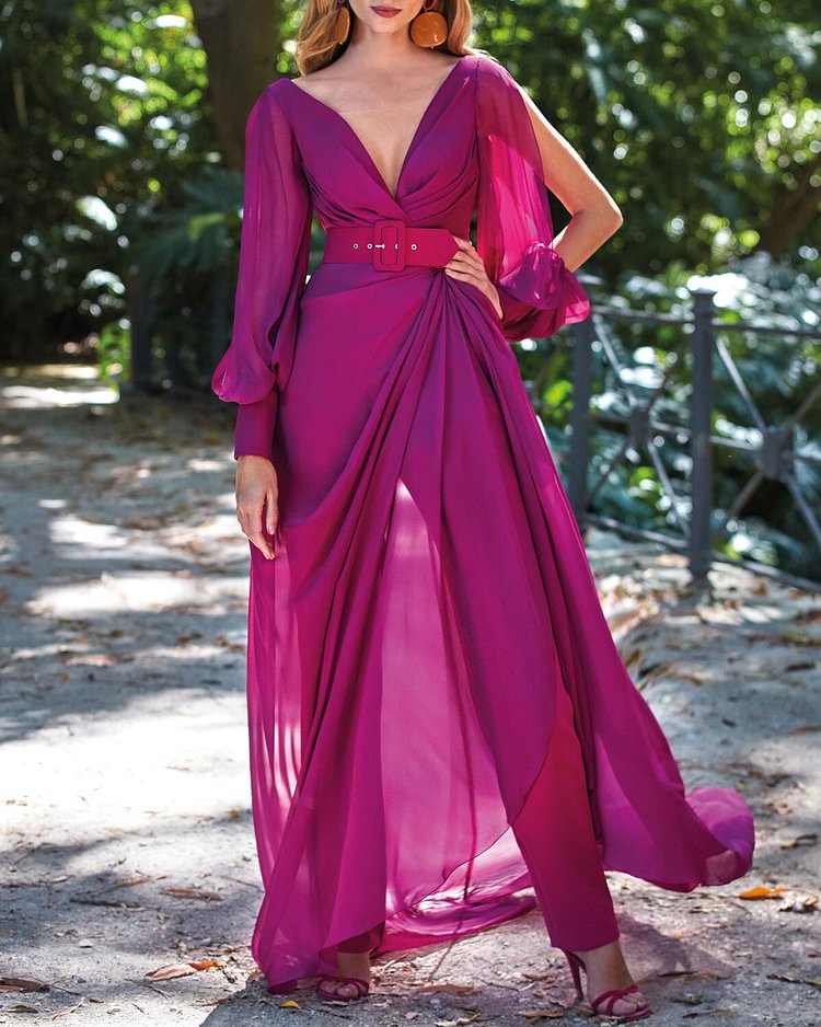 Gown Irregular Silk Chiffon Jumpsuit Dress