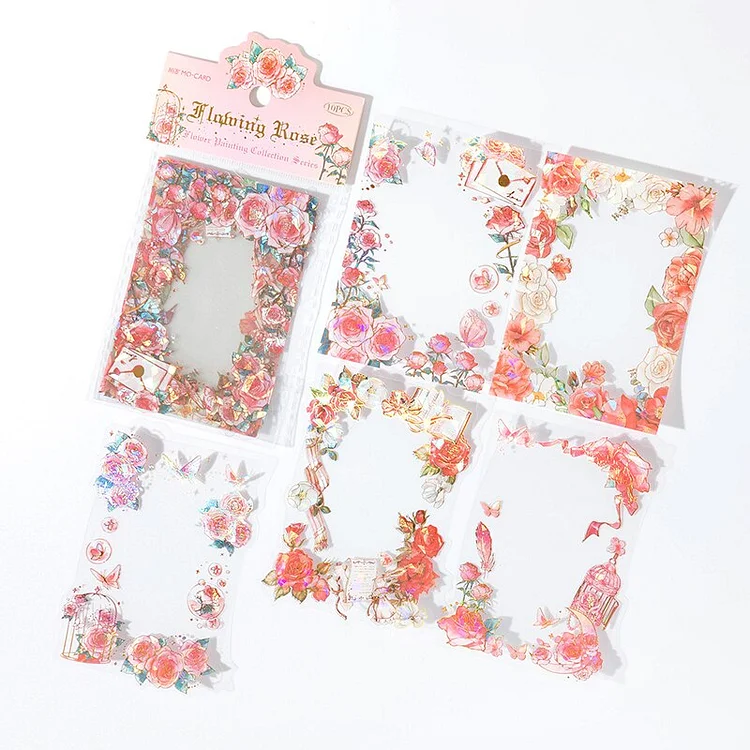 Journalsay 10 Sheets Flower Painting Collection Series Simple Border Bronzing Shell Light PET Sticker
