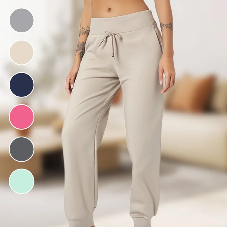 Pantaloni jogger 3/4 a vita alta slim fit con coulisse e tasche