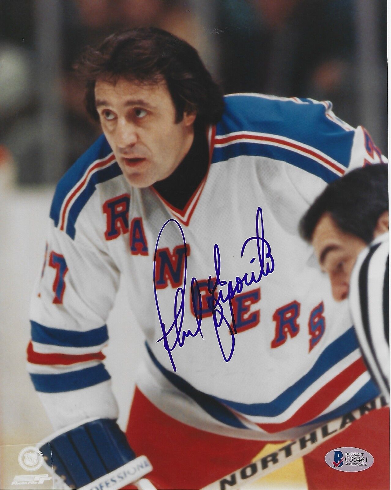 PHIL ESPOSITO Signed New York RANGERS 8x10 Photo Poster painting with Beckett COA