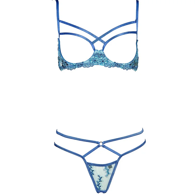 Mermaid Blue Dew Sous-vêtements drôles pour femmes Ensemble de soutien-gorge Cd Cup Big Chest Strap Hollow Out