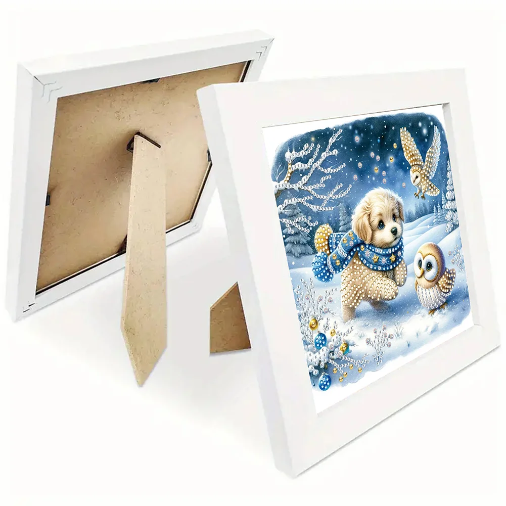 5D DIY Partial Special Shaped Drill Diamond Painting Kit Christmas Dog Decor(19.2*19.2cm)【With Frame】