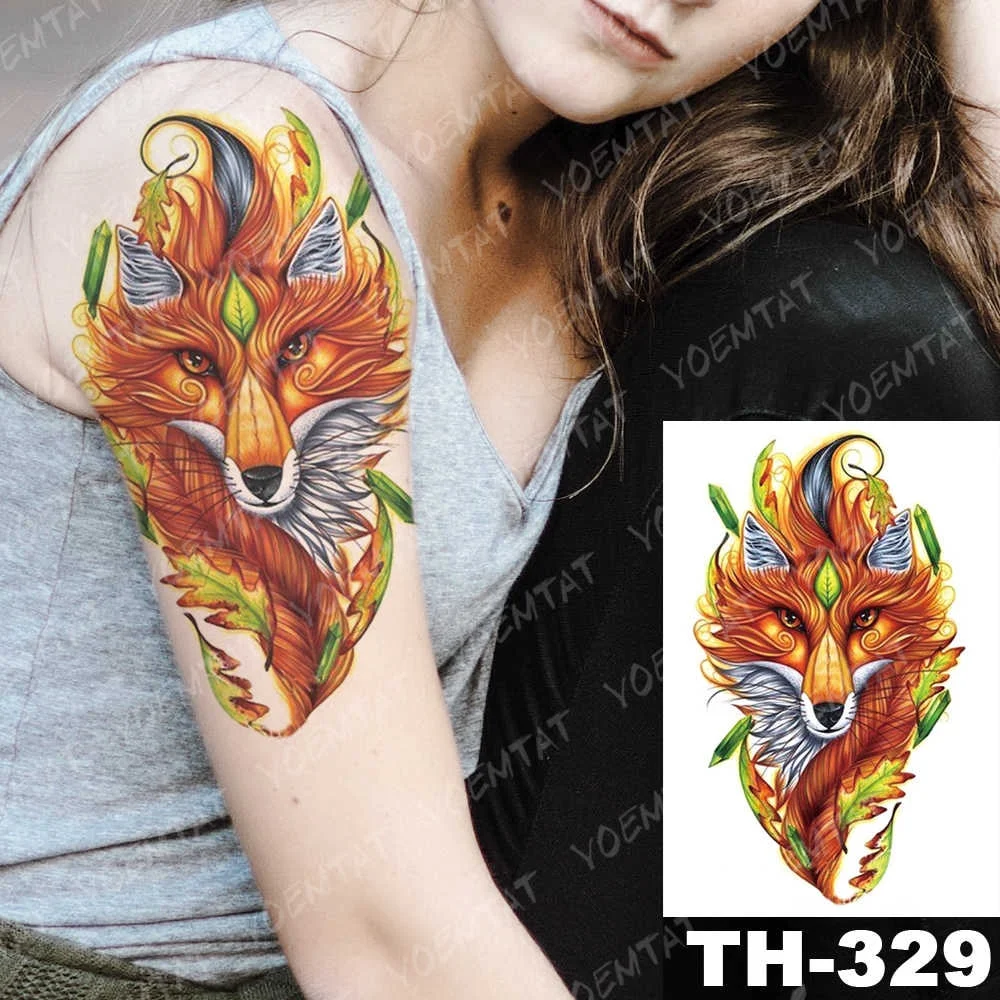 Sdrawing Geometric Rose Fox Wolf Waterproof Temporary Tattoo Sticker Swan Elk Animals Flash Tattoos Body Art Fake tatoo