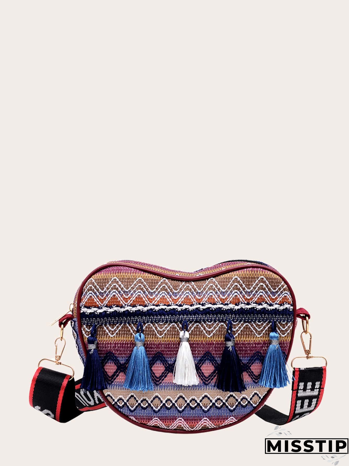 Colorblock Tassel Decor Striped Pattern Novelty Bag