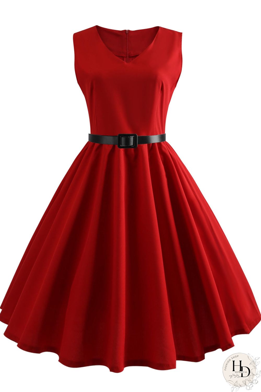 Hepburn Solid A-line Sleeveless Dress