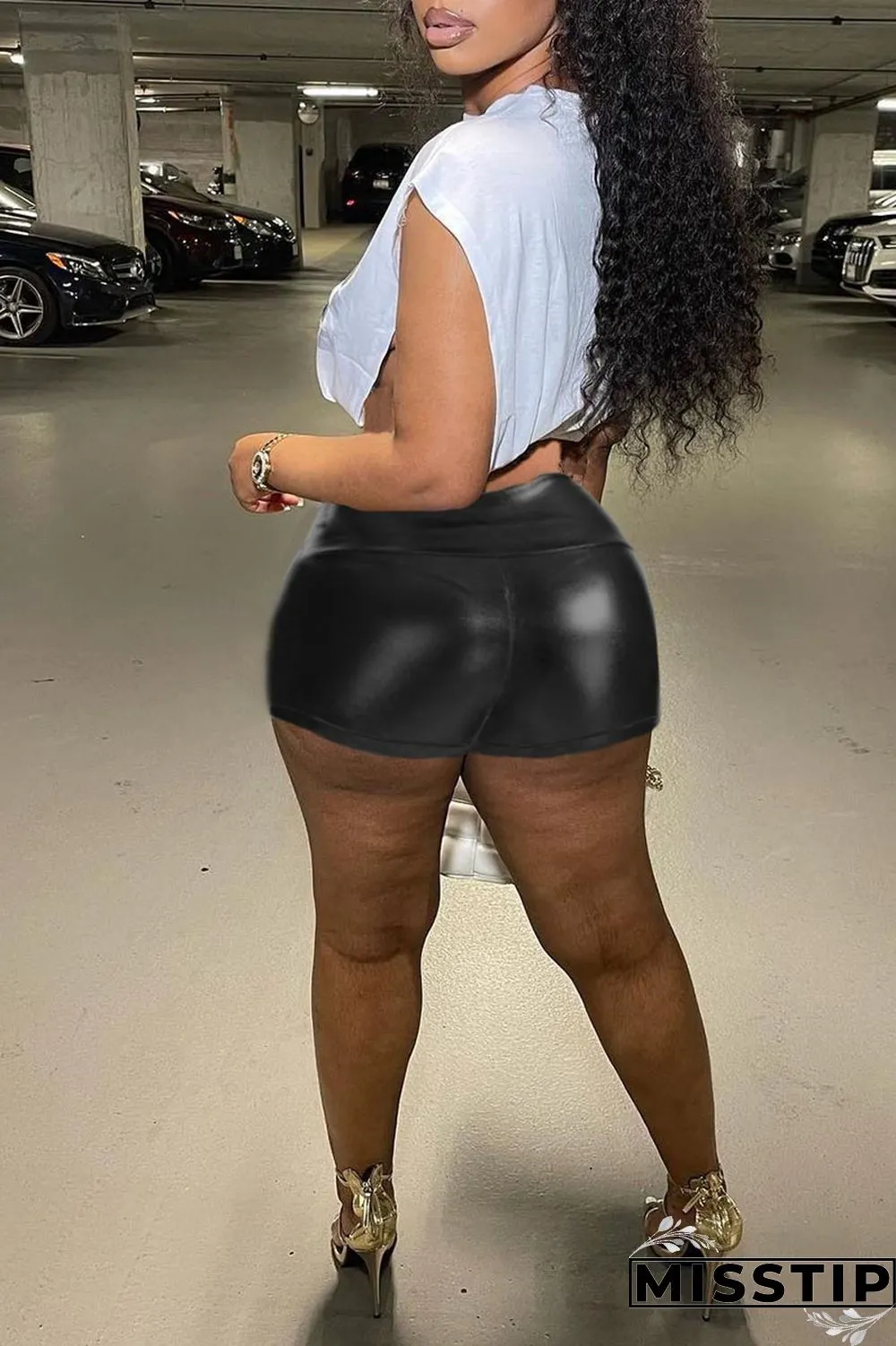 Gold Sexy Solid Patchwork High Waist Pencil Solid Color Bottoms