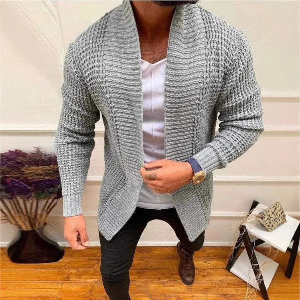Uveng Uveng Men's Fashion Men's Casual Long Sleeve Lapel Knit Sweater Men's Coat