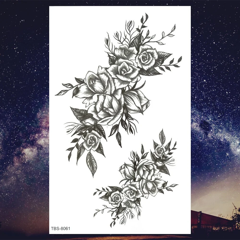 Sdrawing Henna Fake Temporary Tattoos For Men Women Black Creative Wolf Tattoo Sticker Geometric Tribe Owl Skeleton Tatoos Body Arms