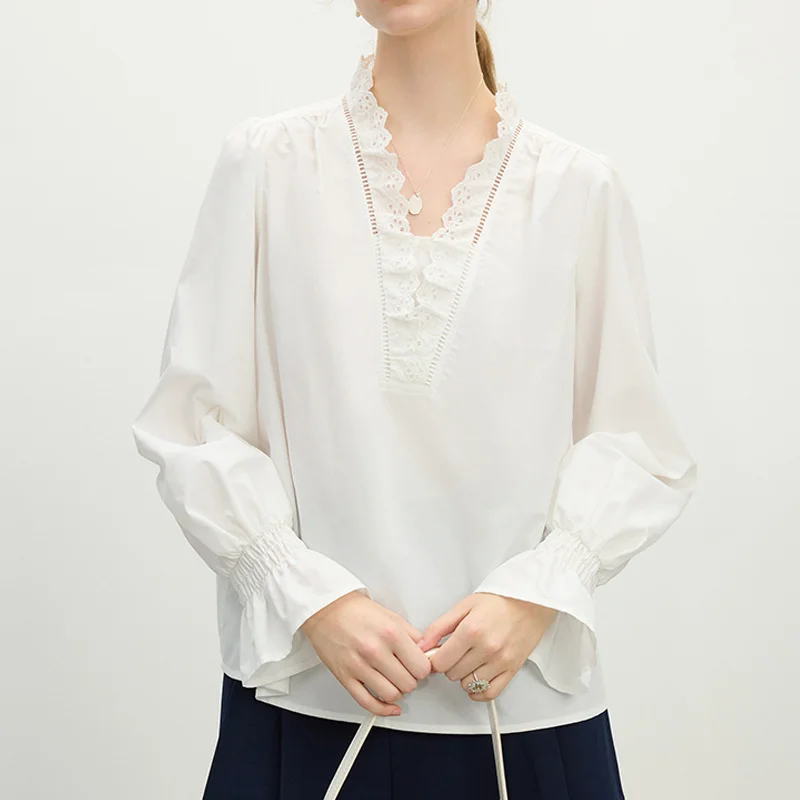 Athvotar Athvotar Temperament Lace Lace V-Neck Shirt Women's Spring 2025 Design Sense Niche Elegant Loose Coat