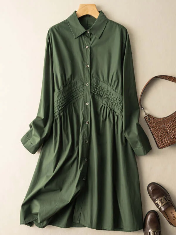 Classic High-waisted Mid-length Loose Casual Shirt Dress