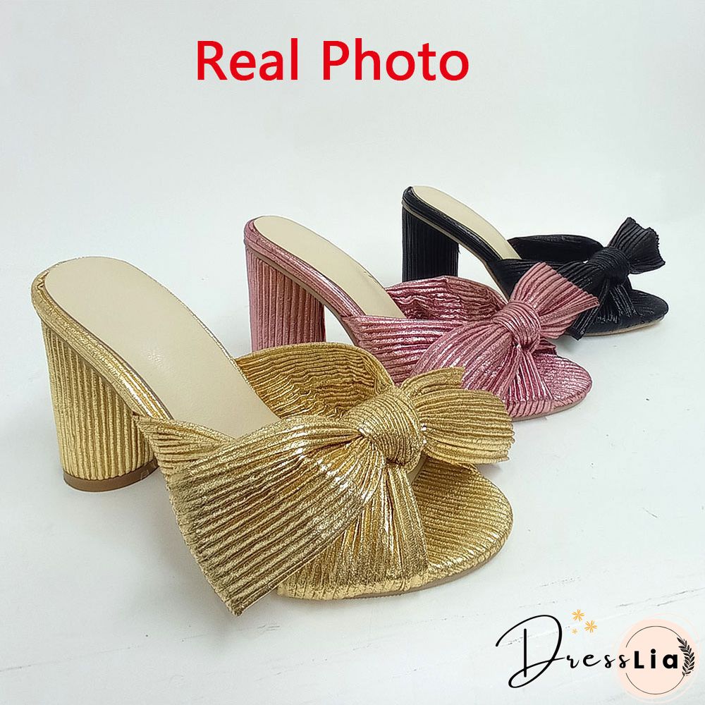 Brand New Summer Woman Mules Shoes Sandals Super High Heel 8 cm With Butterfly-knot Sweet Lady Office Shoes Plus Size 50