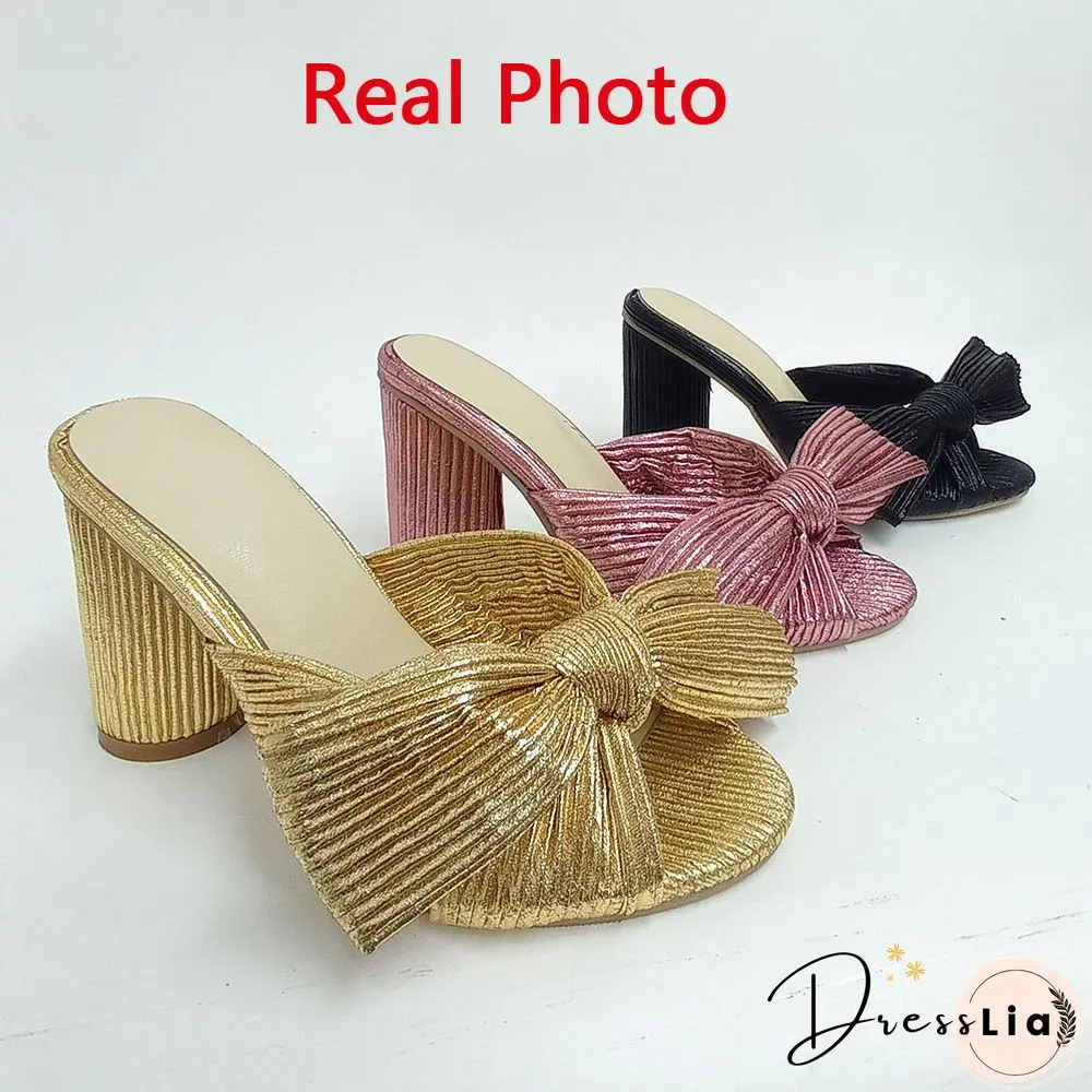 Brand New Summer Woman Mules Shoes Sandals Super High Heel 8 cm With Butterfly-knot Sweet Lady Office Shoes Plus Size 50
