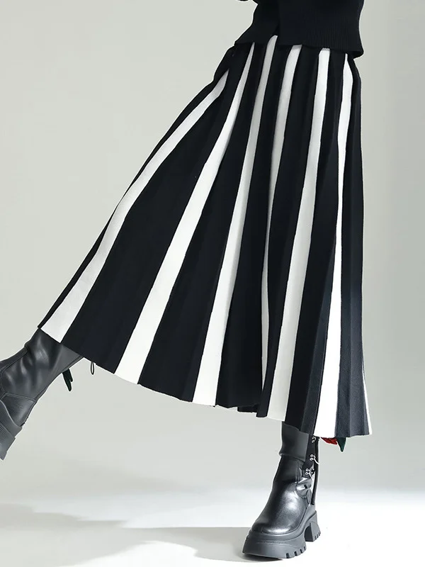 Original Creation Loose A-Line Contrast Color Striped Skirts Bottoms