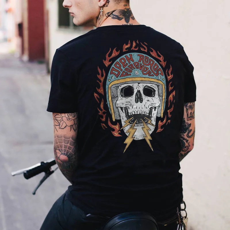 Designer helmet skull print letter t-shirt -  