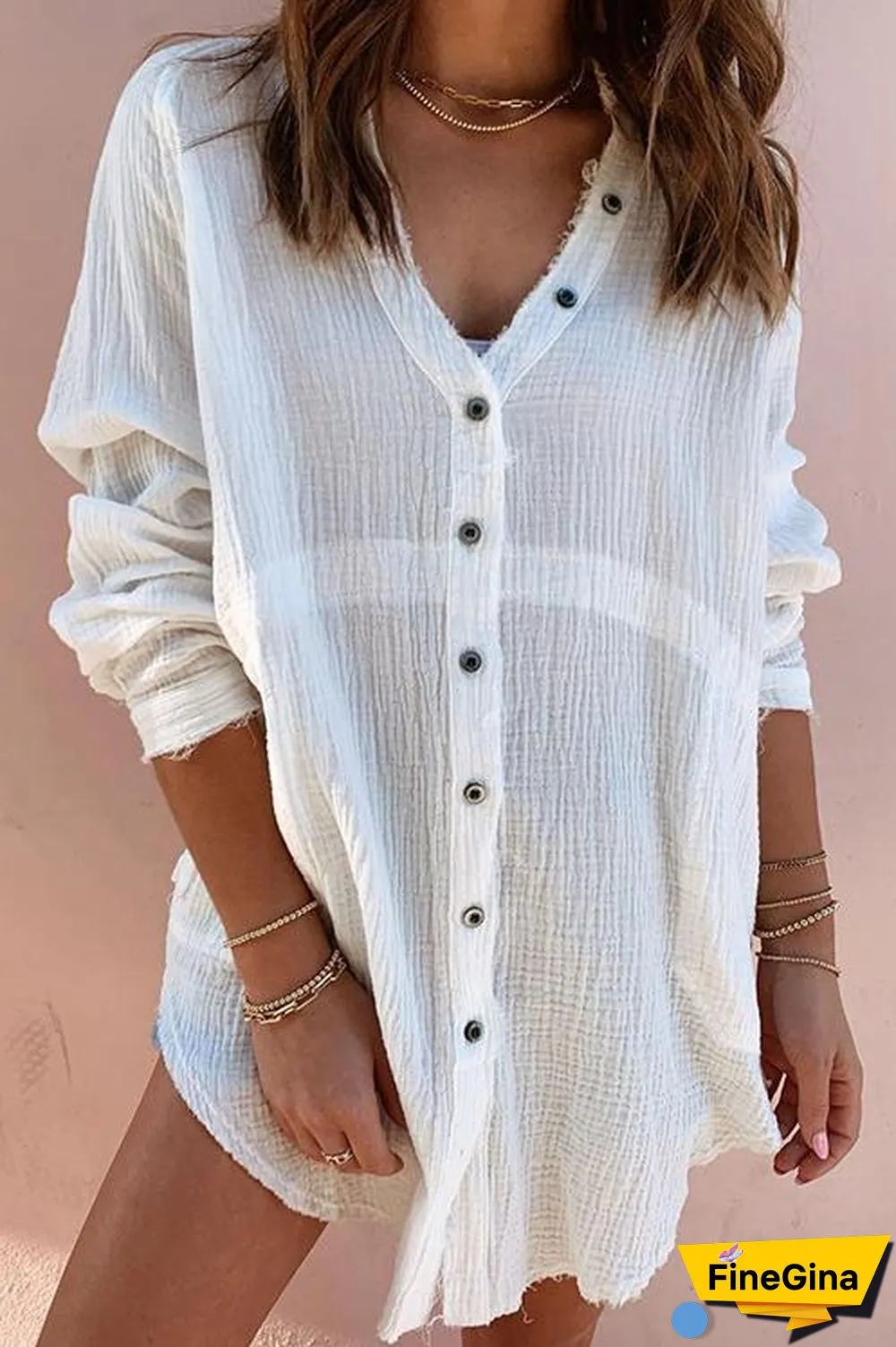 Button Pockets Shirt Mini Dress