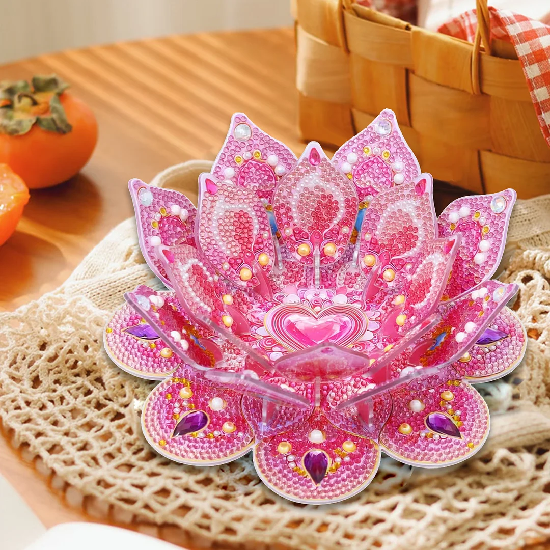 Lotus DIY Diamond Art Painting Kits of Candle Holder Diamond Painting Candle Holder Kit Diamonds Paintings Candlestick Holder Kit for Aromatherapy & Home Decor (Pink)