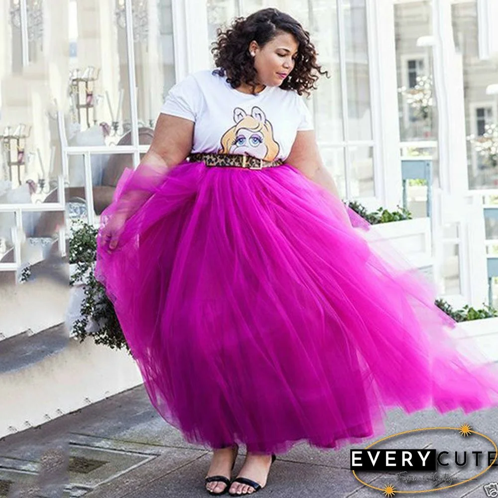 Plus Size Hot Pink 5 Layers Tulle Skirt Summer Maxi Skirts Tutu Pleated Skirtnew