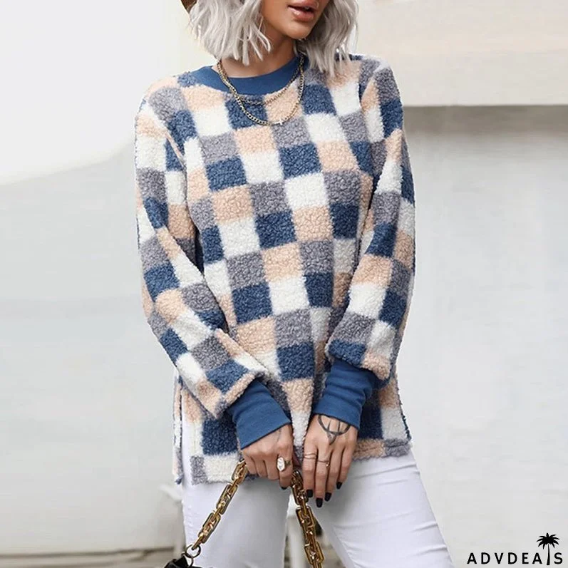 Retro Geometric Grid Printing: Elegant Knitted Wear for Women