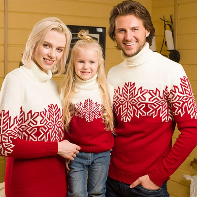 Christmas Family Matching Sweater Snowflake Print, Christmas Clothing, Matching Family Set