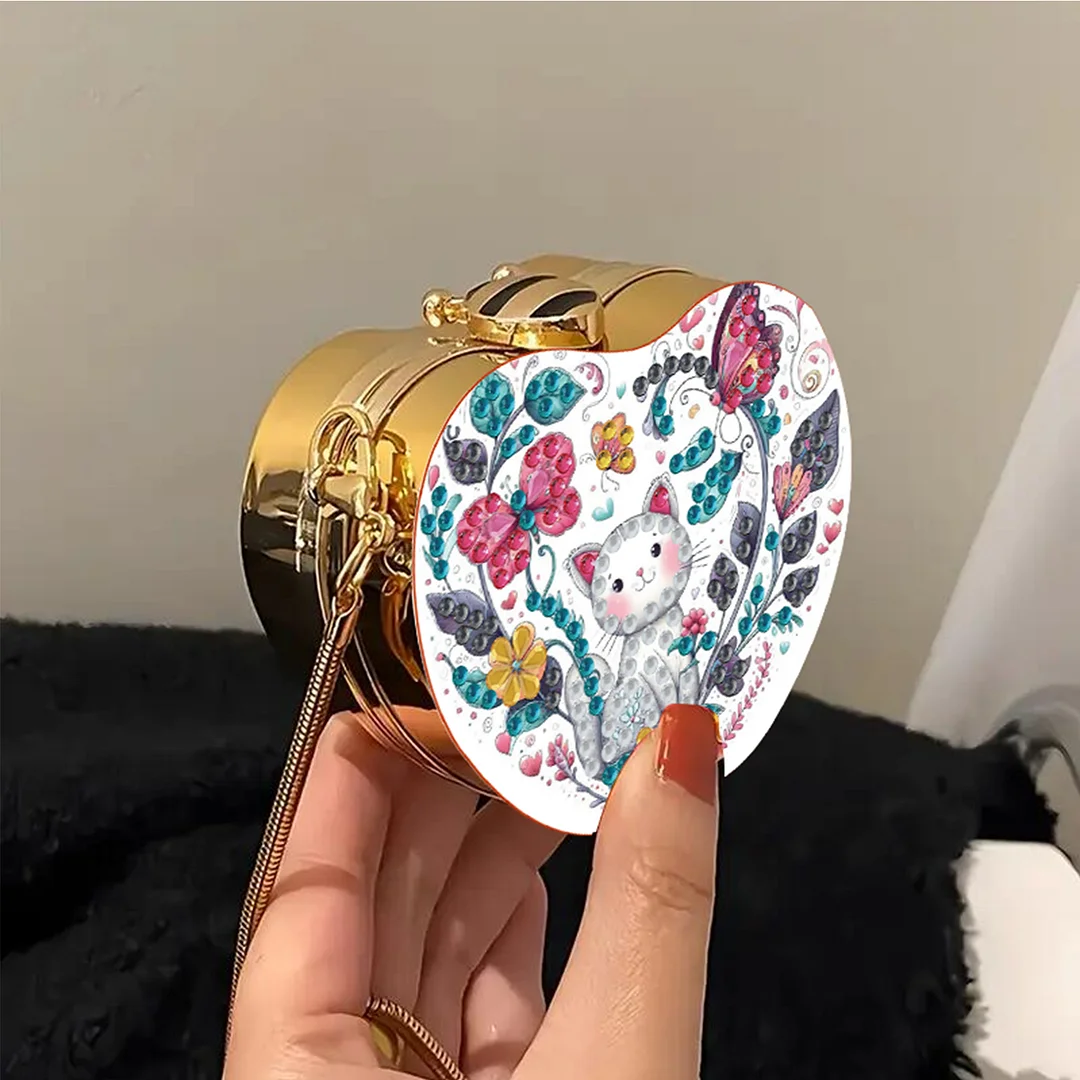 Cat DIY Acrylic Love Art Diamond Painting Coin Purse with Chain for Women Girl