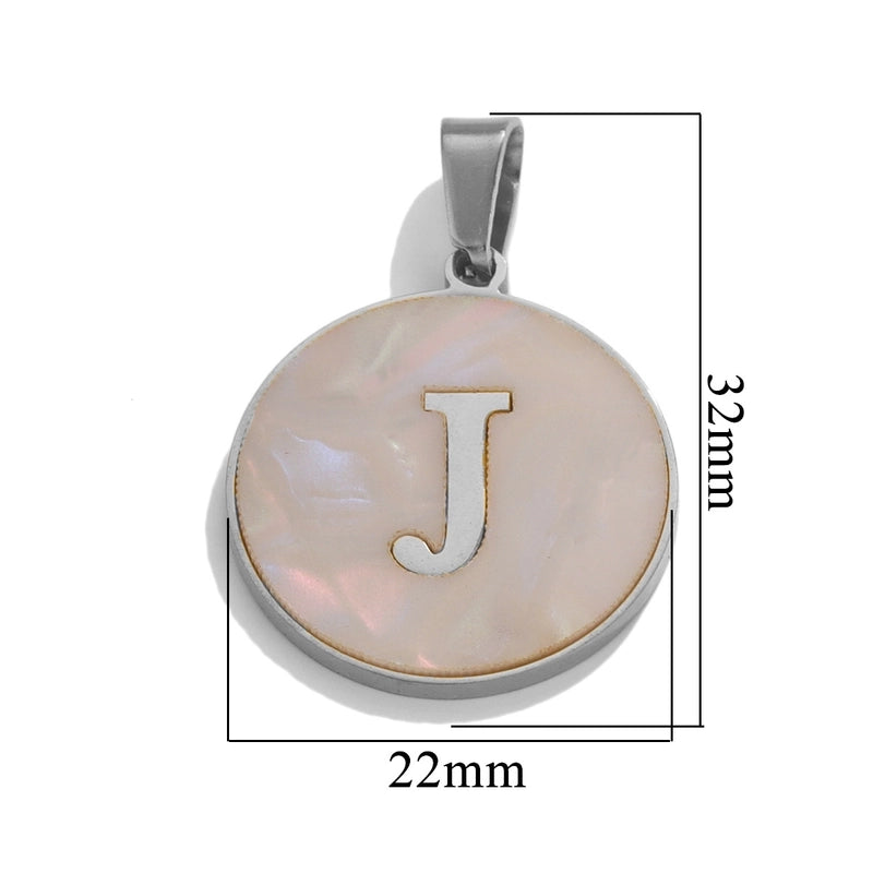 5 Pcs/package Minimalist Round Letter Stainless Steel Plating Inlay Pendant Jewelry Accessories