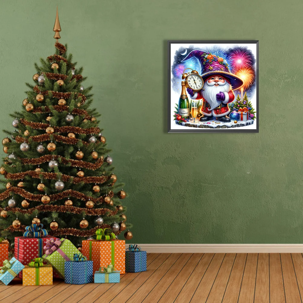 Diamond Painting - Full Round Drill - Gnome Clocks New Year(Canvas|40*40cm)