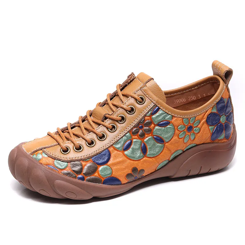 Yyvonne Style Retro Hand Leather Single Shoes Autumn Head Cowhise With Flat Base Soft-Soled Women's Shoes Low Heel