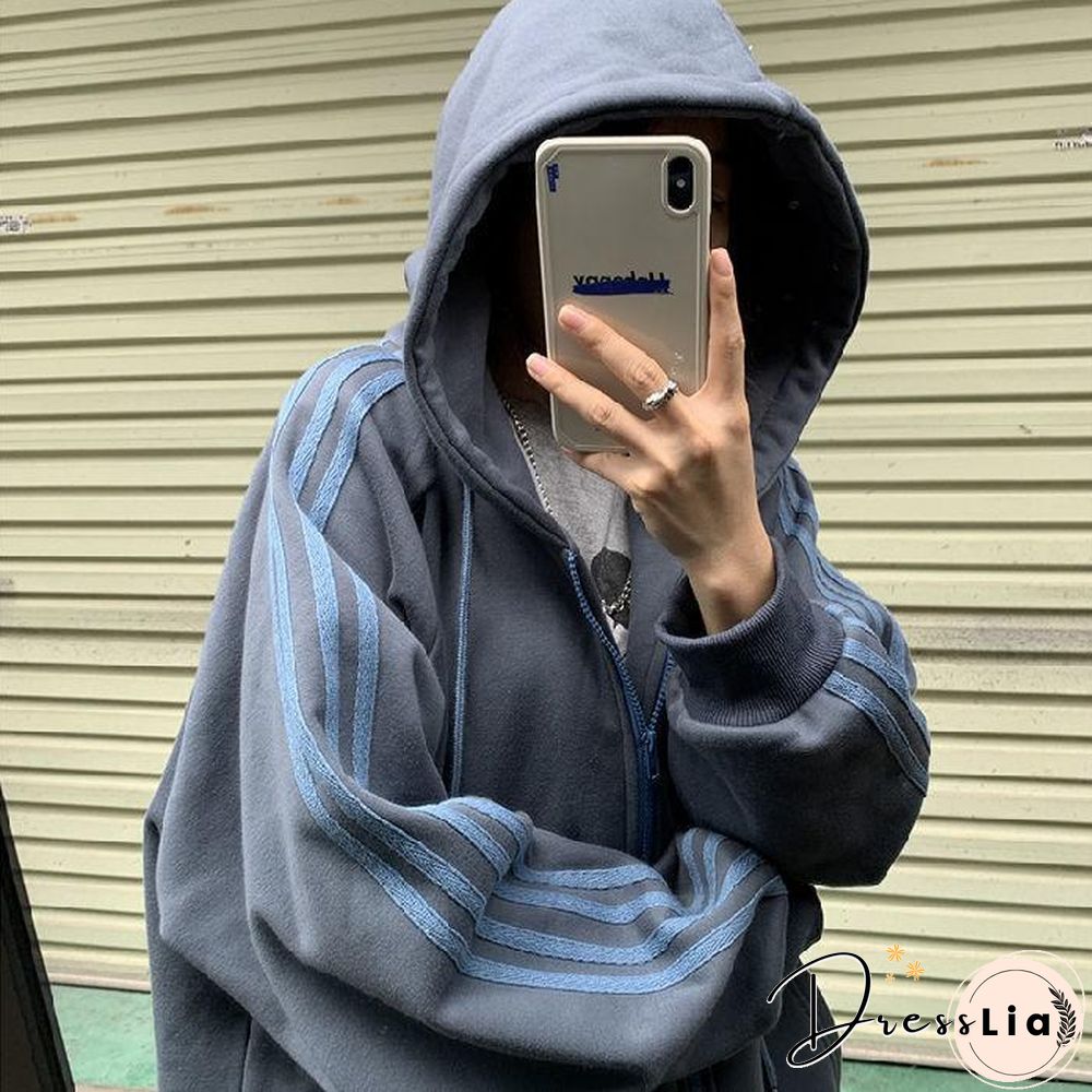 Vintage Sweatshirt Women Fashion Long Sleeve Zip Up Hoodies Oversized Printed Thick Jacket Female Clothing Harajuku Pullover New