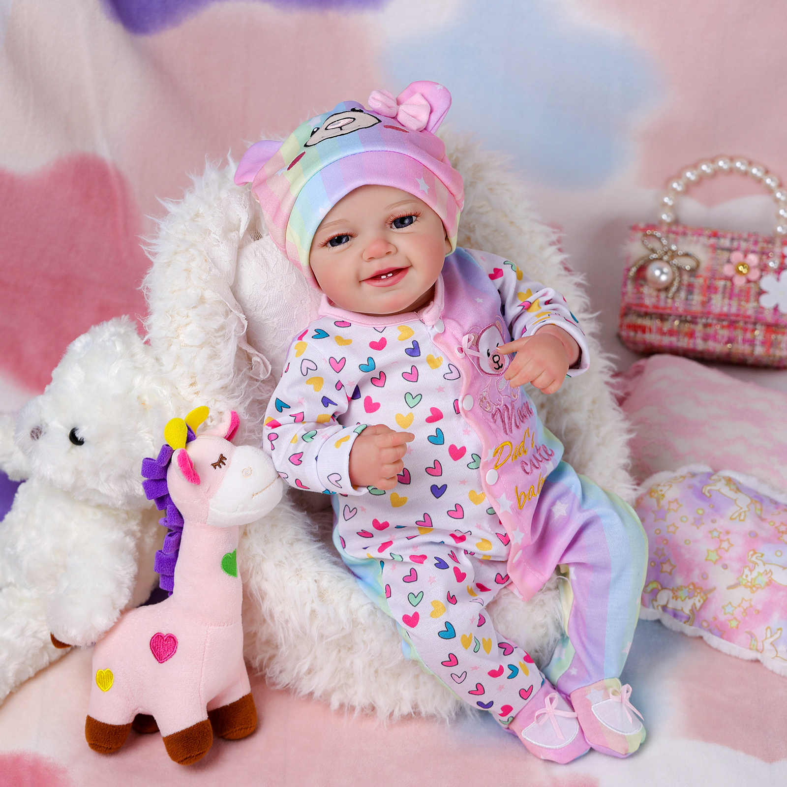 Babeside Smiling Reborn Baby Leen 20'' Little Infant Girl Best Gift for Kids Colorful Heart-Cloth Body(No-Function)