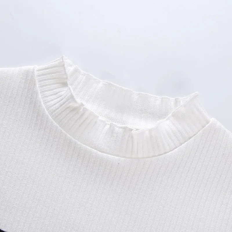 Cartoon Eyes Embroidery Ruffle Crop Top Fit T-Shirt