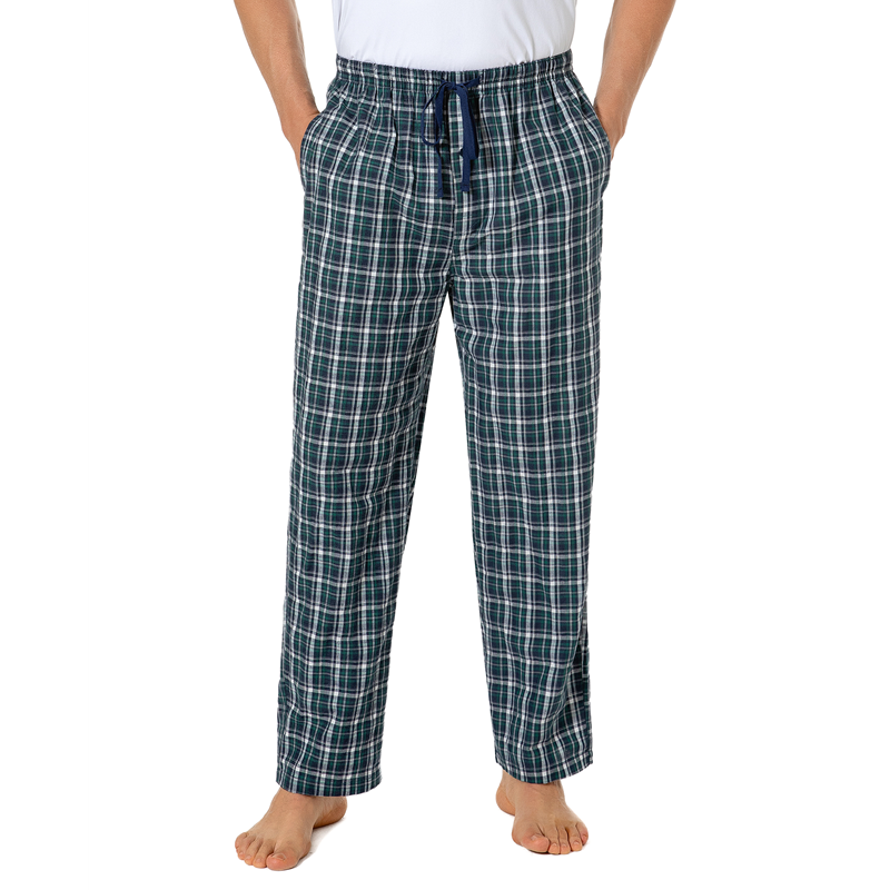 JupiterSecret Mens Pajama Pants 100% Cotton Plaid Sleep & Lounge Pants, PJ Bottoms with Pockets and Button Fly GreenPlaid