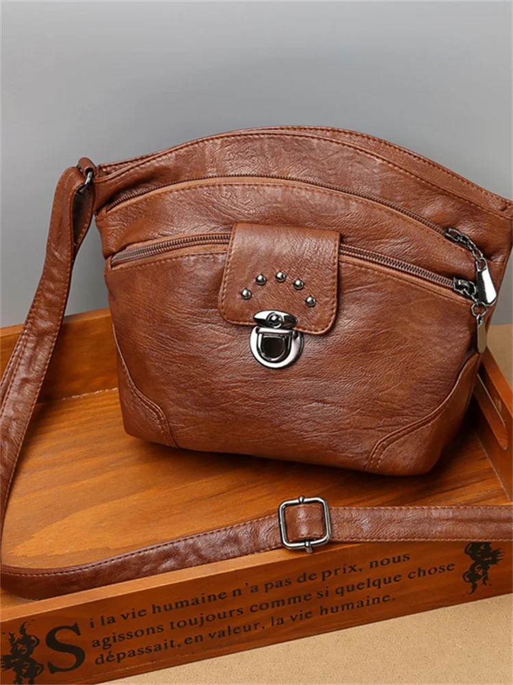 Vintage Studded Soft Leather Crossbody Bag