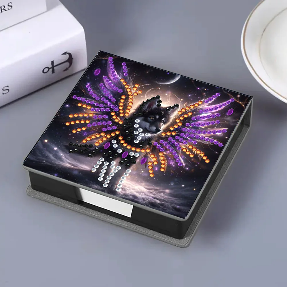 PU 5D Diamond Painting Kit Note Box DIY Diamond Art Notepad Box (Wolf)