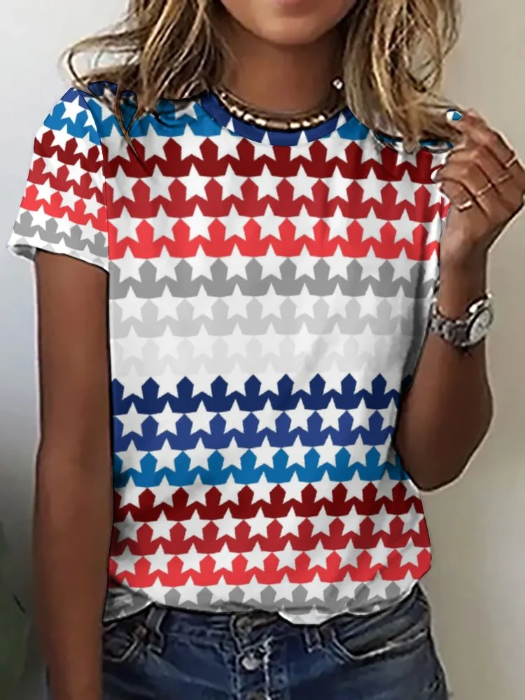 Full Printed Unisex Short Sleeve T-shirt for Men and Women Pattern Red,White,Blue stars,Stripes