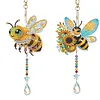 2Pcs Diamond Painting Acrylic Double Sided Honrybee Wind Chime Suncatcher with Crystal Hanging Pendant