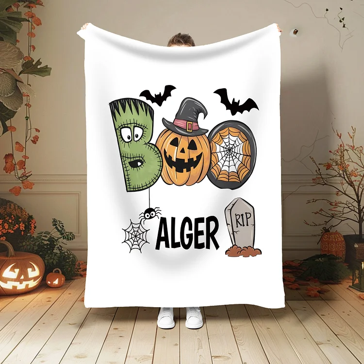 Personalized Blanket, Custom Blanket, Blanket for Kids, Custom Name Blanket, Halloween Blanket, Halloween Gift, Cute Pattern Blanket