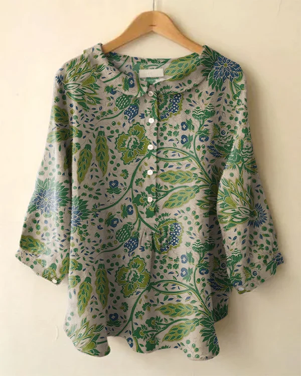 Vintage Long Sleeve Cute Peter Pan Collar Floral Print Shirt
