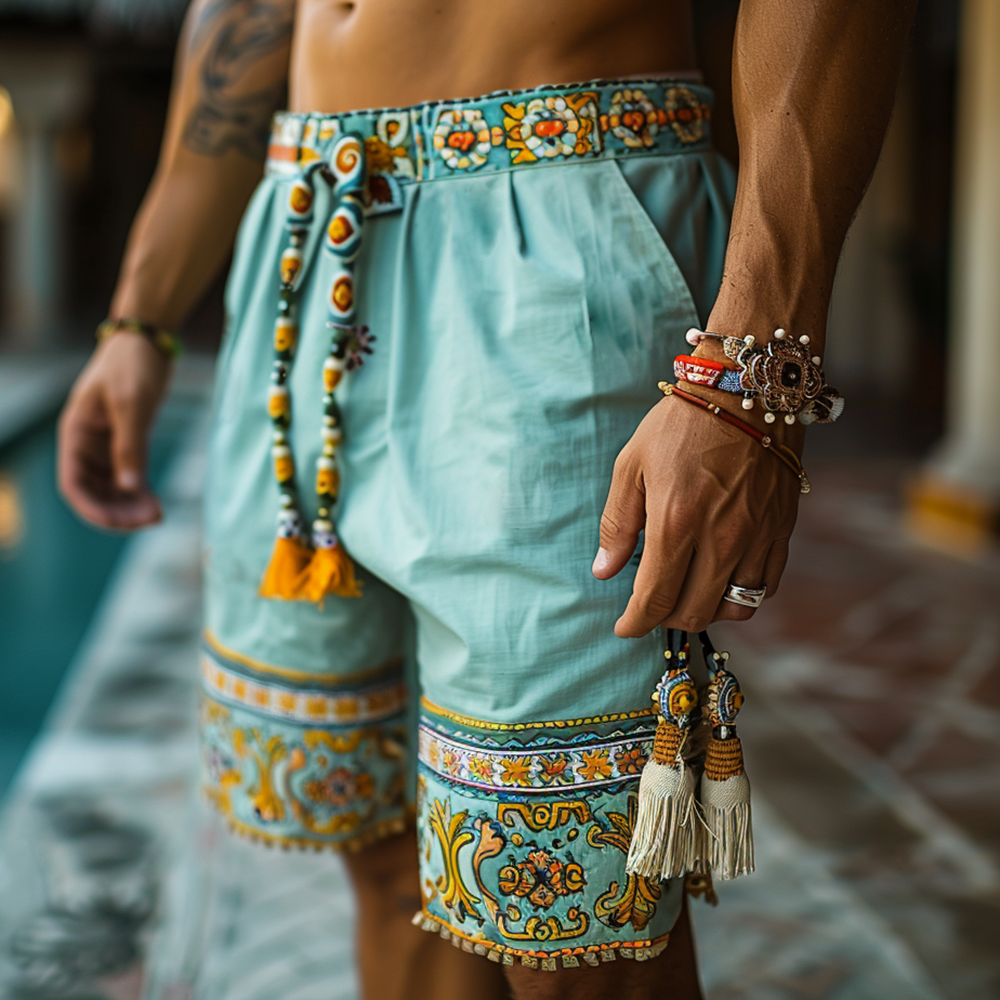 Ethnic Linen Shorts-inspireuse