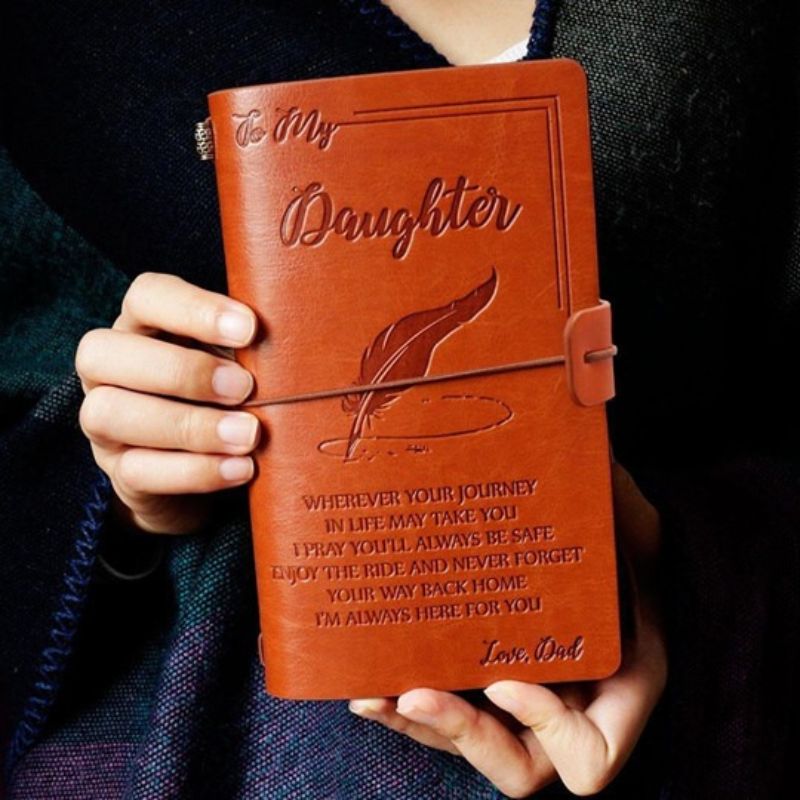 Unique Gift Dad To Daughter - Enjoy The Ride - Engraved Leather Journal Notebook