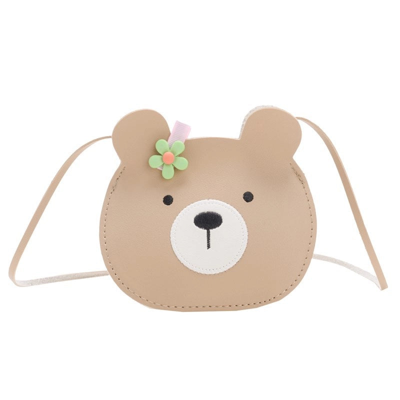 Kid’S Small Pu Leather Little Bear Cute Round Zipper Crossbody Bag