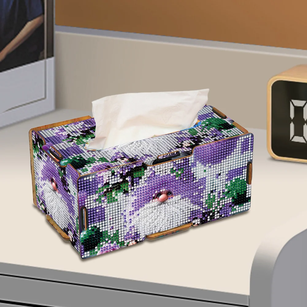Purple Gnome Diamond Painting Tissue Box Wooden Diamond Art Tissue Storage Box
