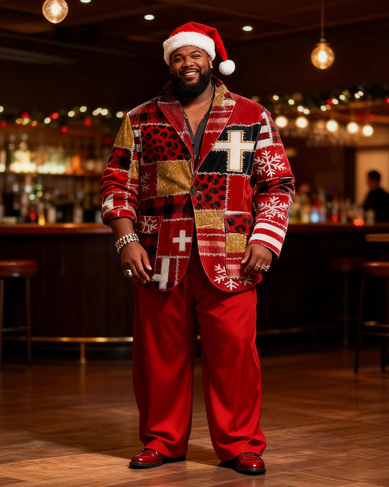 Big & Tall Men's Christmas Patchwork Print Suit